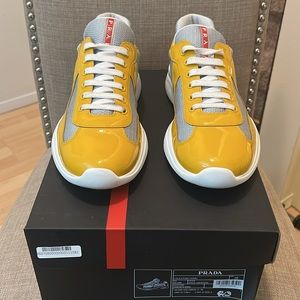 Mens Prada America’s Cup Patent Leather & Technical Fabric Sneaker